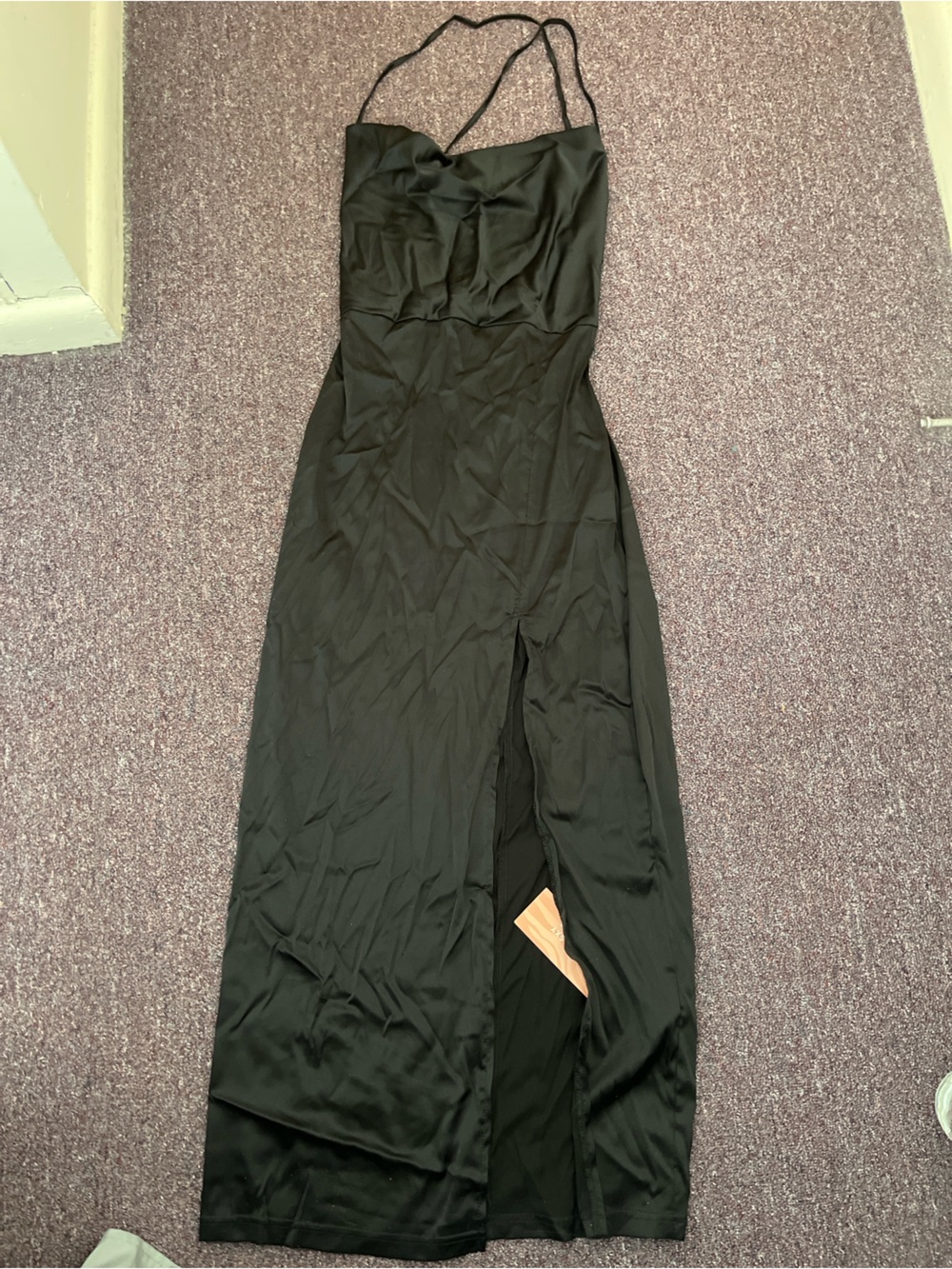 SHEIN Black Satin Midi Dress